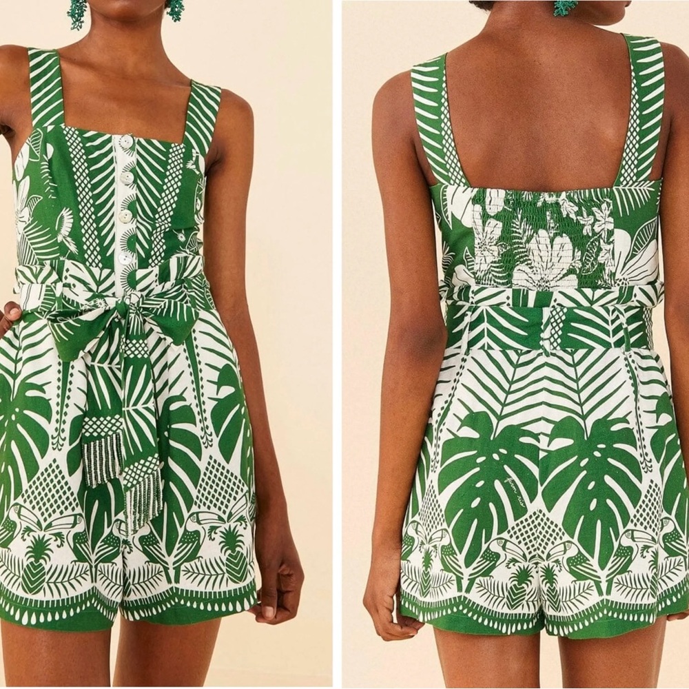 FARM Rio Green and White Tropical Jumpsuit